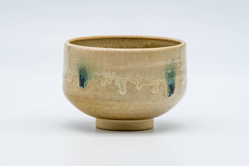 Japanese Matcha Bowl - Tiny Beige Green Hare's Fur Glazed Kiyomizu-yaki Chawan - 100ml