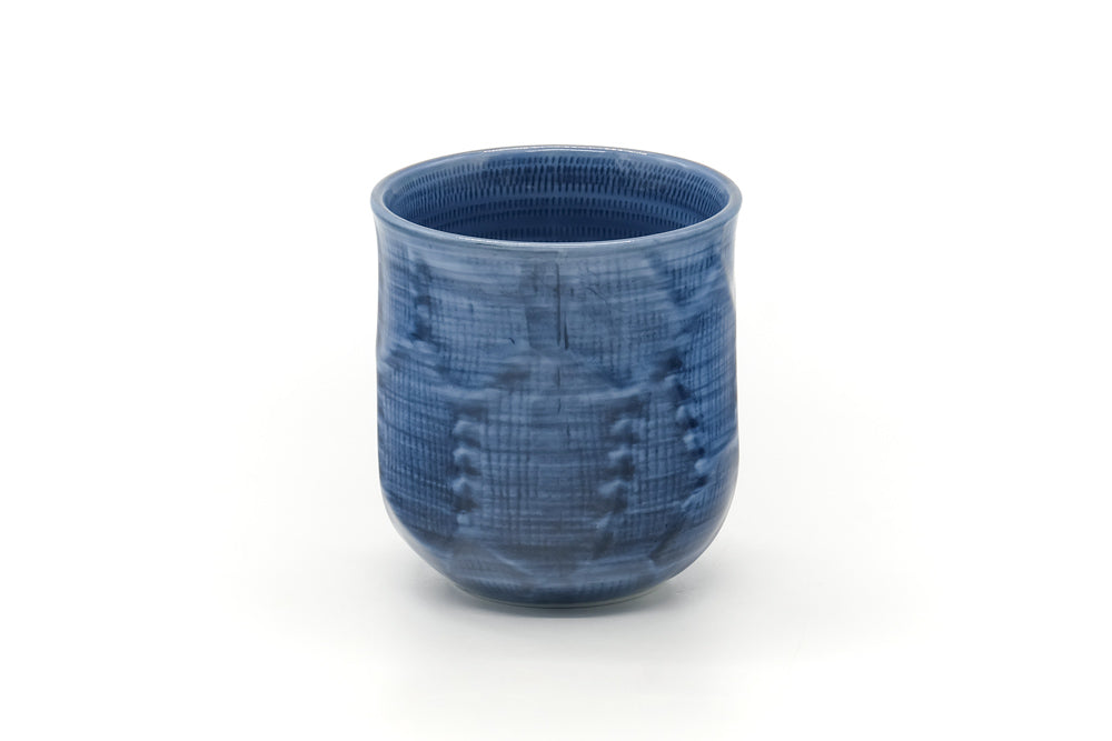 Japanese Teacup - Blue Faceted Porcelain Yunomi - 240ml