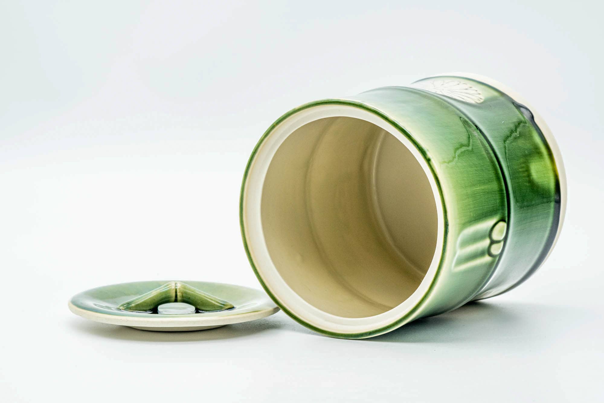 Japanese Mizusashi - Green Drip-Glazed Bamboo-Shaped Fresh Water Container - 1100ml