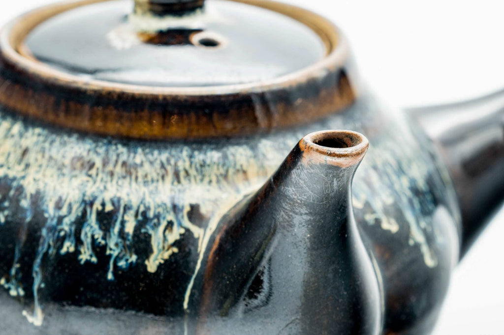 Japanese Kyusu - Jet Black Hare's Fur Drip-Glazed Ceramic Filter Teapot - 200ml