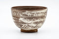 Japanese Matcha Bowl - Brown Chrysanthemum-stamped Mishima Wan-nari Chawan - 425ml