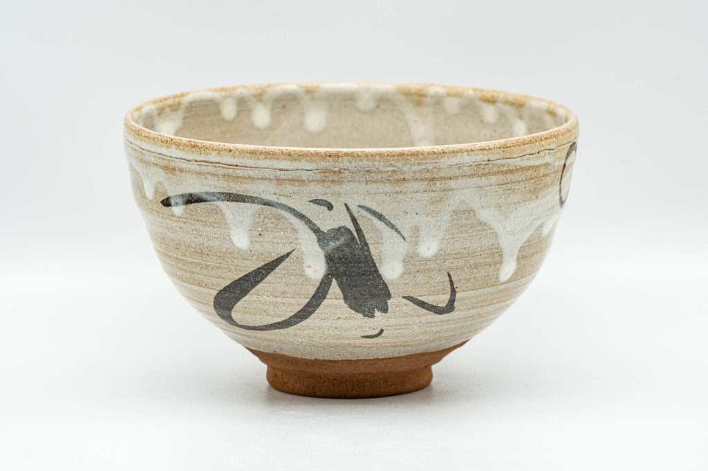 Japanese Matcha Bowl - Beige White Drip-Glazed Wan-nari Chawan - 300ml