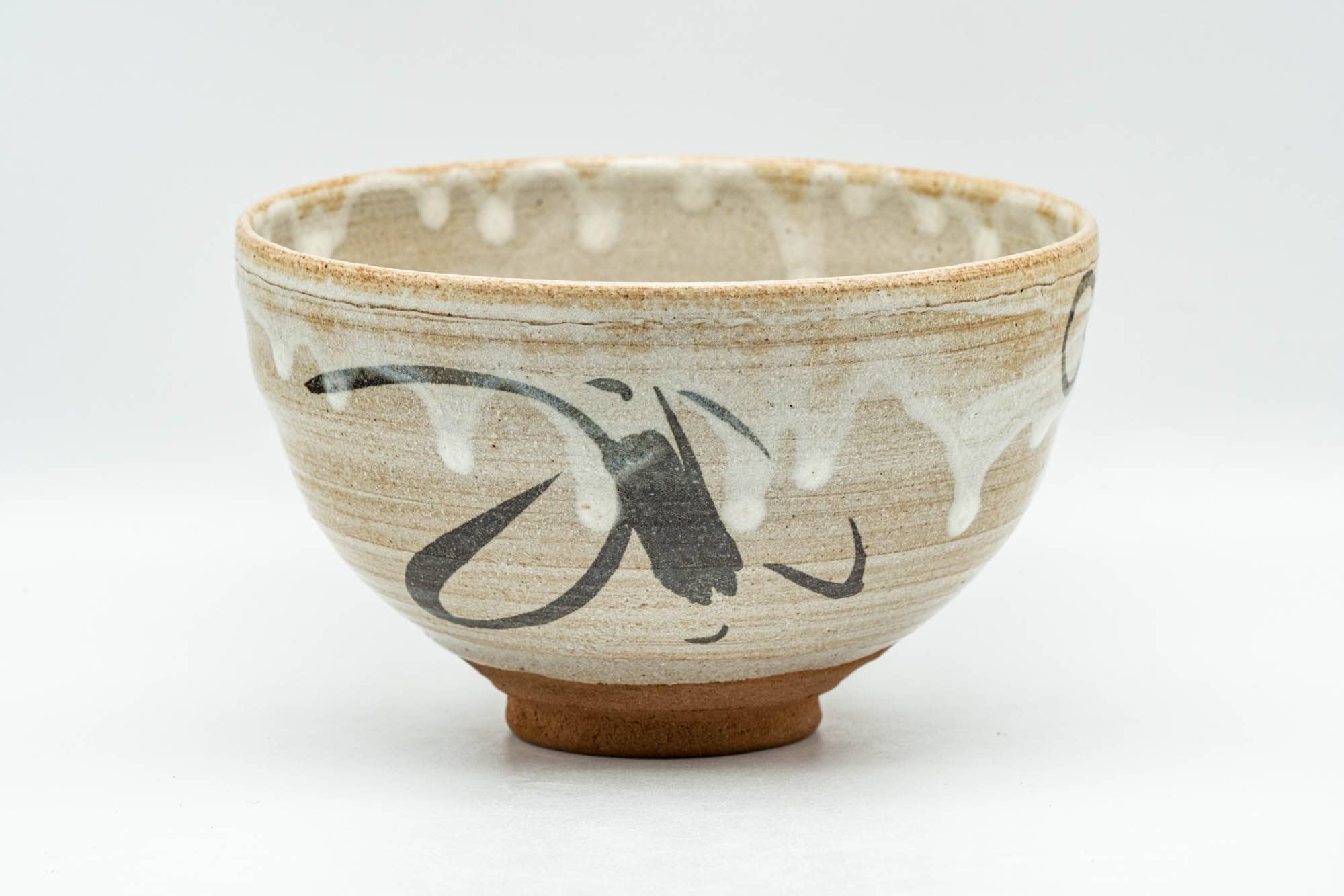 Japanese Matcha Bowl - Beige White Drip-Glazed Wan-nari Chawan - 300ml