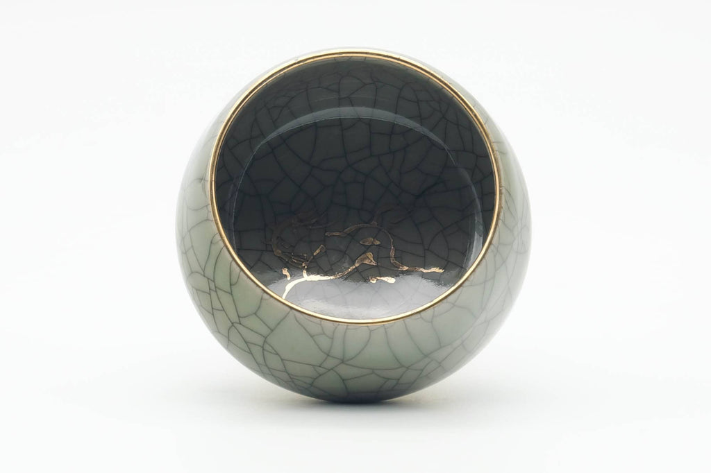 Japanese Teacup - Plump Crazed Green Celadon Obori Soma-yaki Yunomi - 150ml