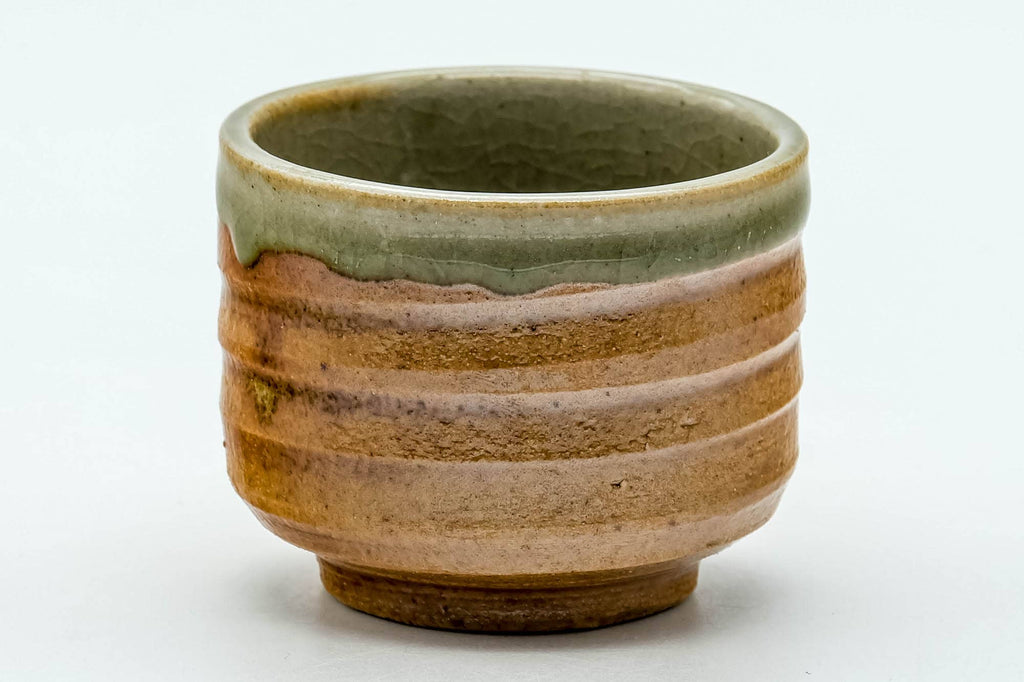 Japanese Teacup - Orange Green Spiraling Shigaraki-yaki Guinomi - 30ml