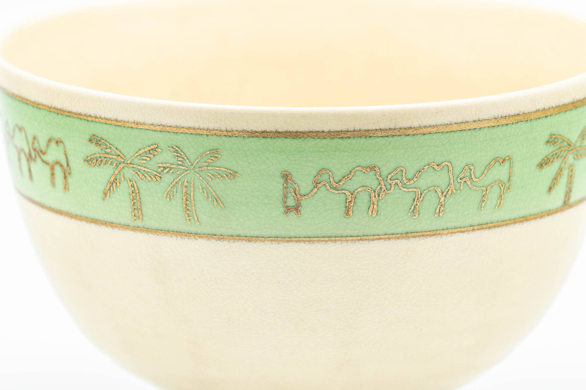 Japanese Matcha Bowl - Camel Green Palm Trees Kyo-yaki Chawan - 300ml