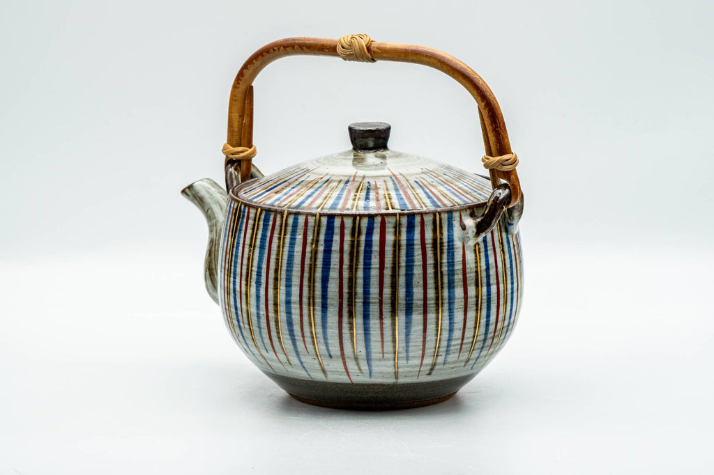 Japanese Dobin - Large Striped Ceramic Debeso Filter Top-Handled Teapot - 700ml