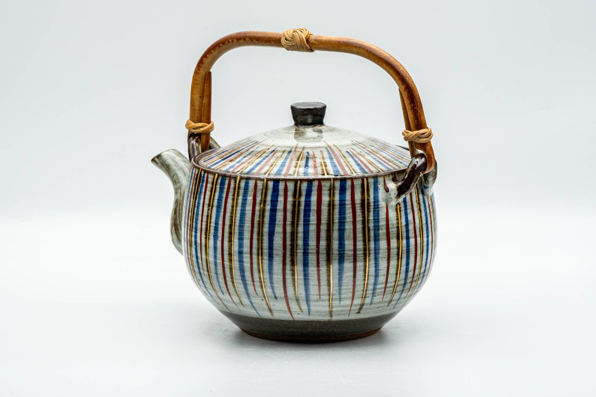 Japanese Dobin - Large Striped Ceramic Debeso Filter Top-Handled Teapot - 700ml
