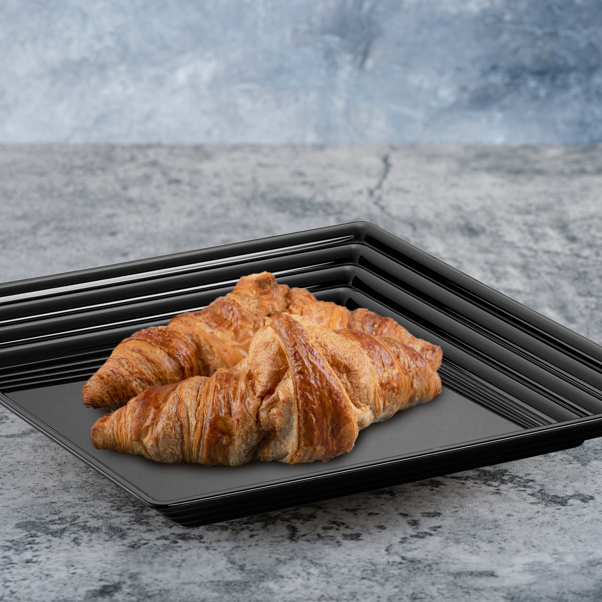 16" x 16" Black Square with Groove Rim Plastic Serving Trays