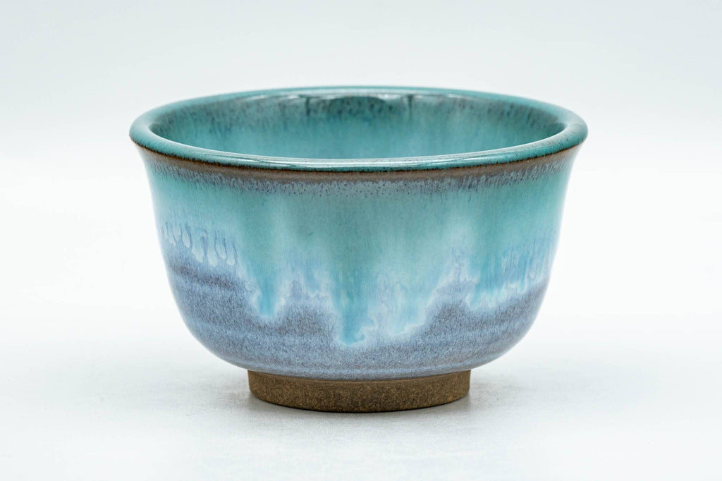 Japanese Teacups - Pair of Purple Turquoise Drip-Glazed Agano-yaki Yunomi - 100ml