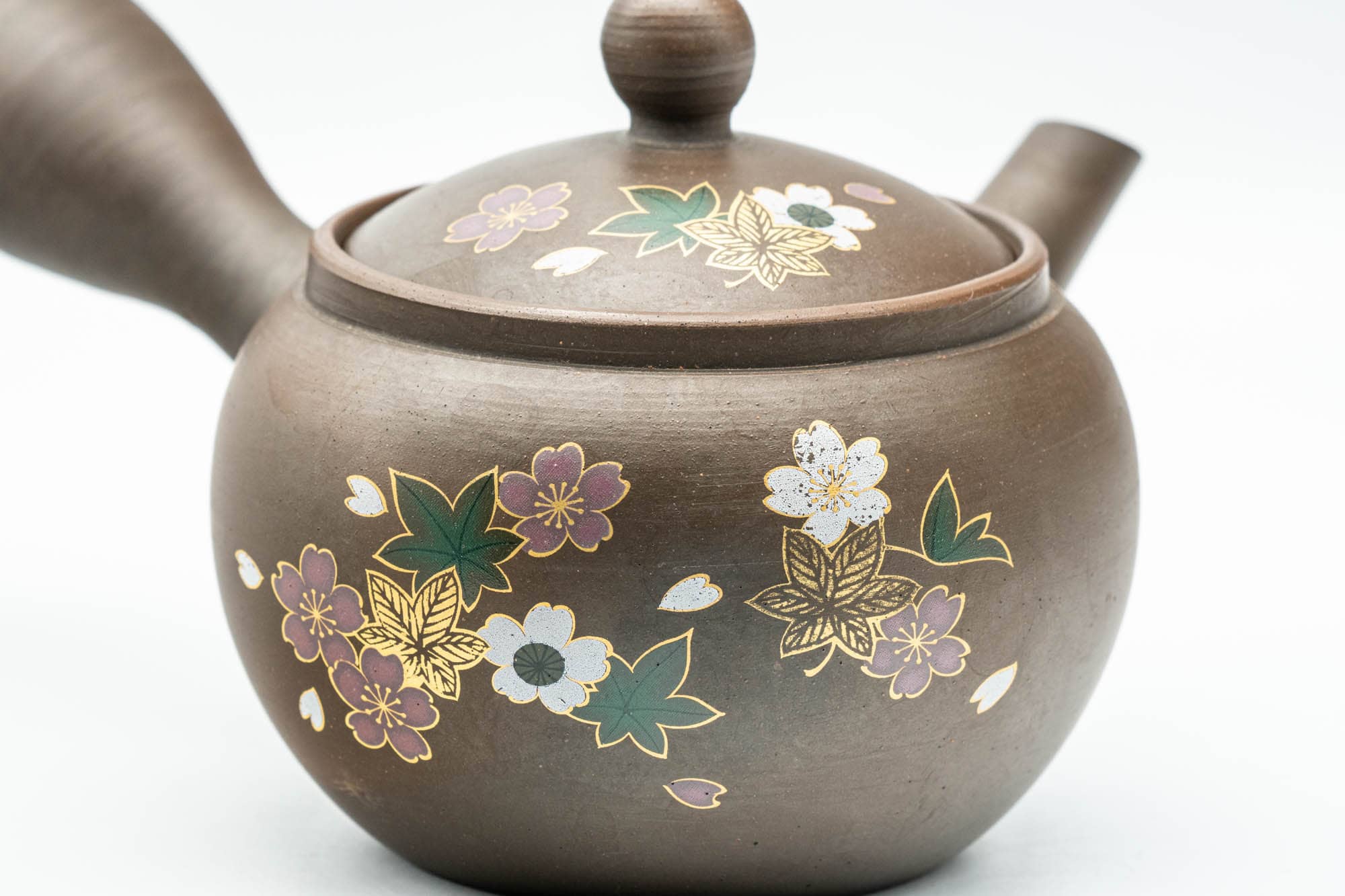 Japanese Kyusu - Floral Brown Glazed Mesh Teapot - 250ml