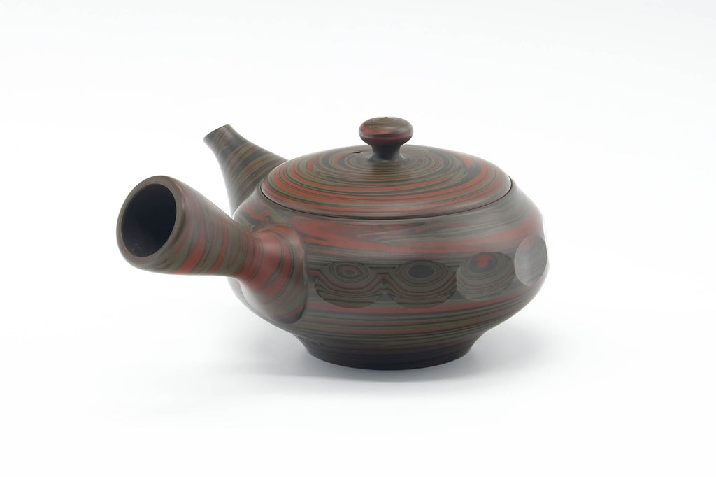 Japanese Kyusu - Red Green Faceted Nerikomi Tokoname Teapot - 270ml