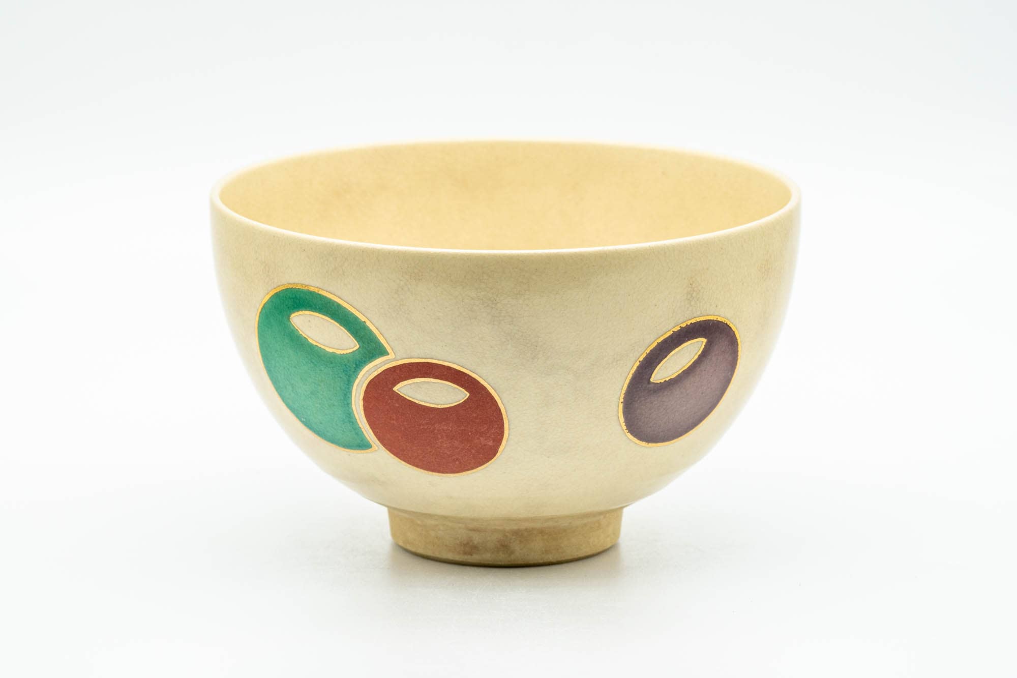 Japanese Matcha Bowl - Beige Colorful Spheres Kyo-yaki Chawan - 300ml