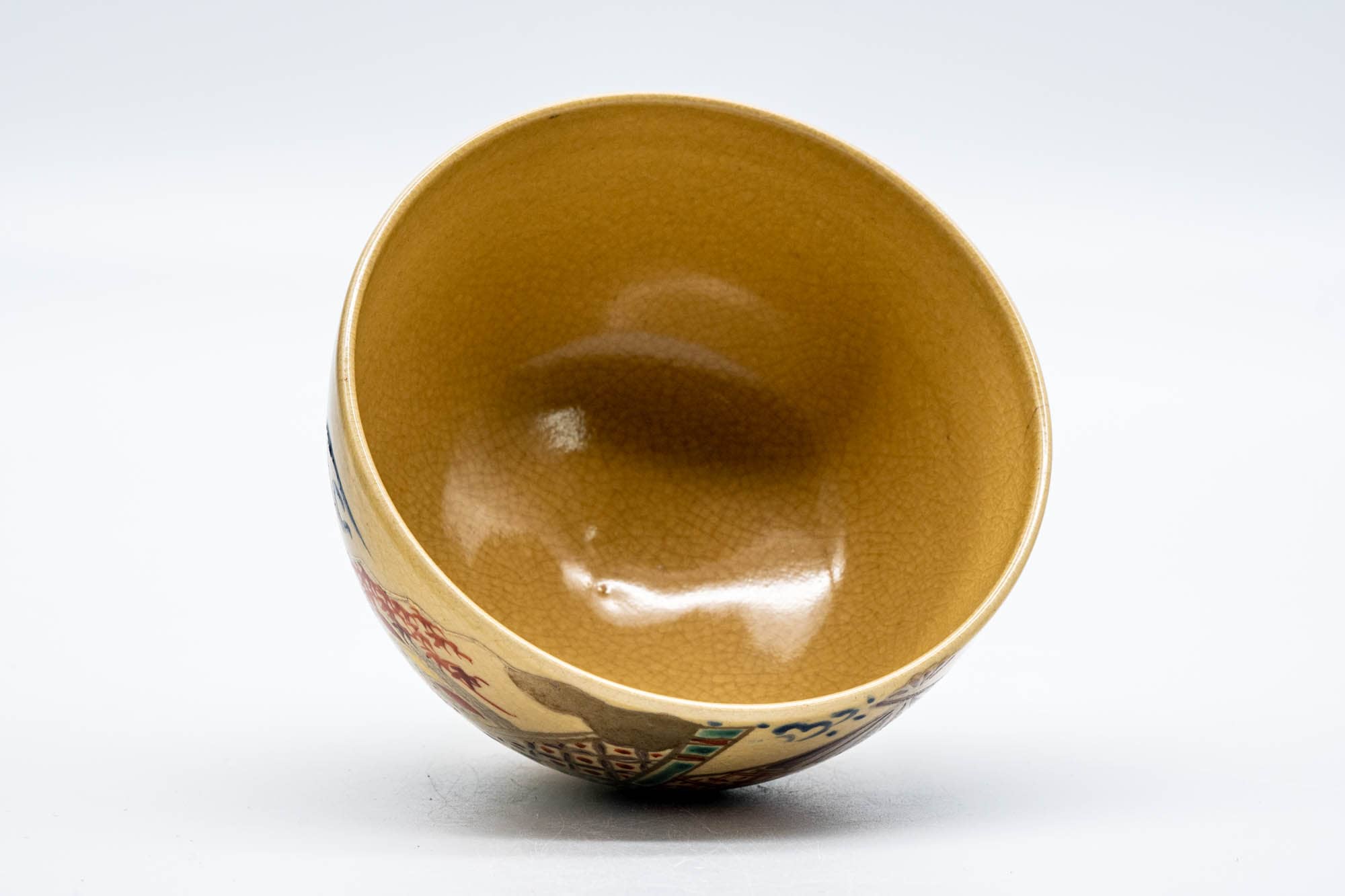 Japanese Matcha Bowl - Beige Geometric Patterned Kyo-yaki Chawan - 200ml