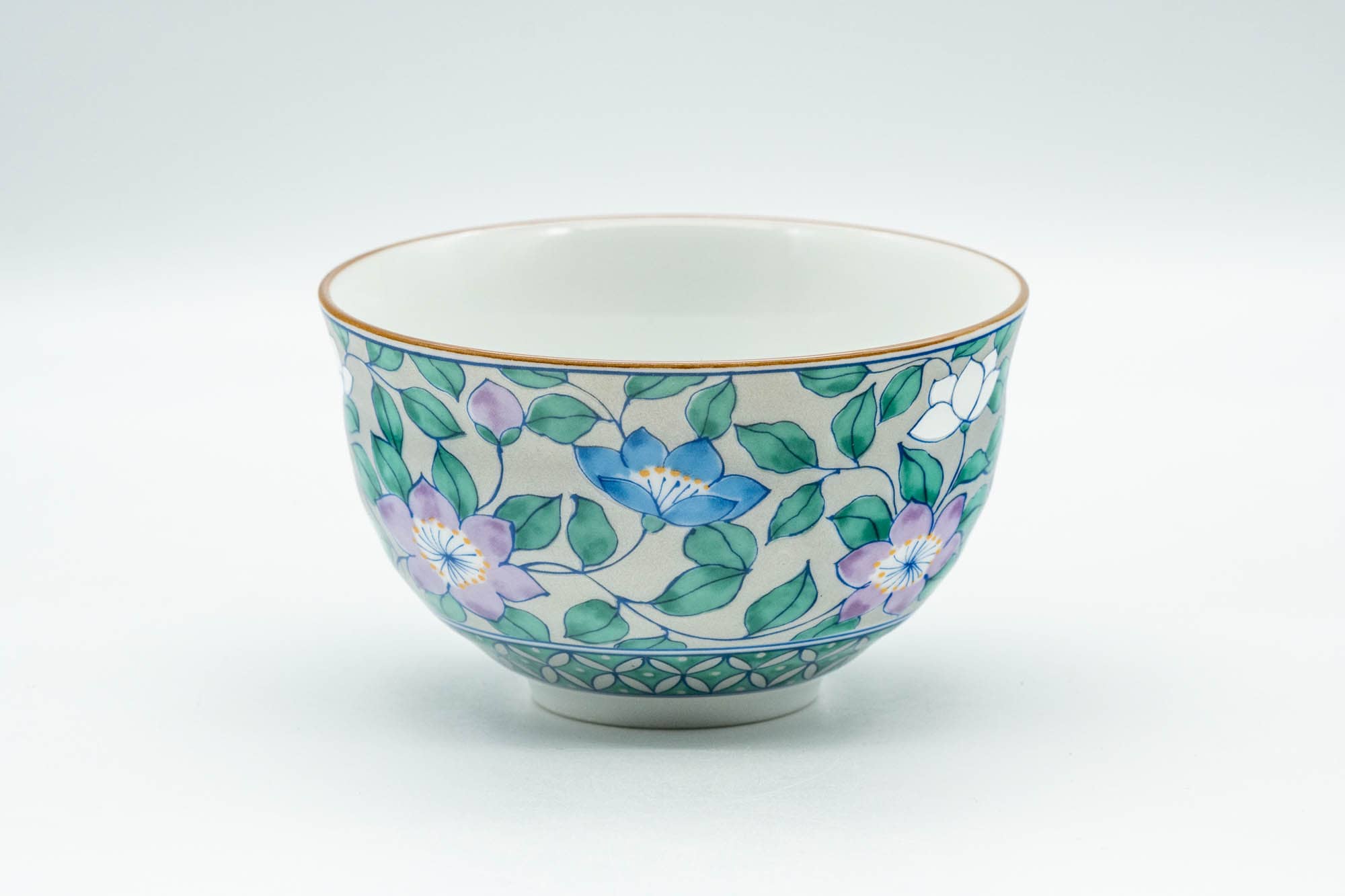 Japanese Teacup - Blue and Purple Flowers Arita-yaki Yunomi - 150ml