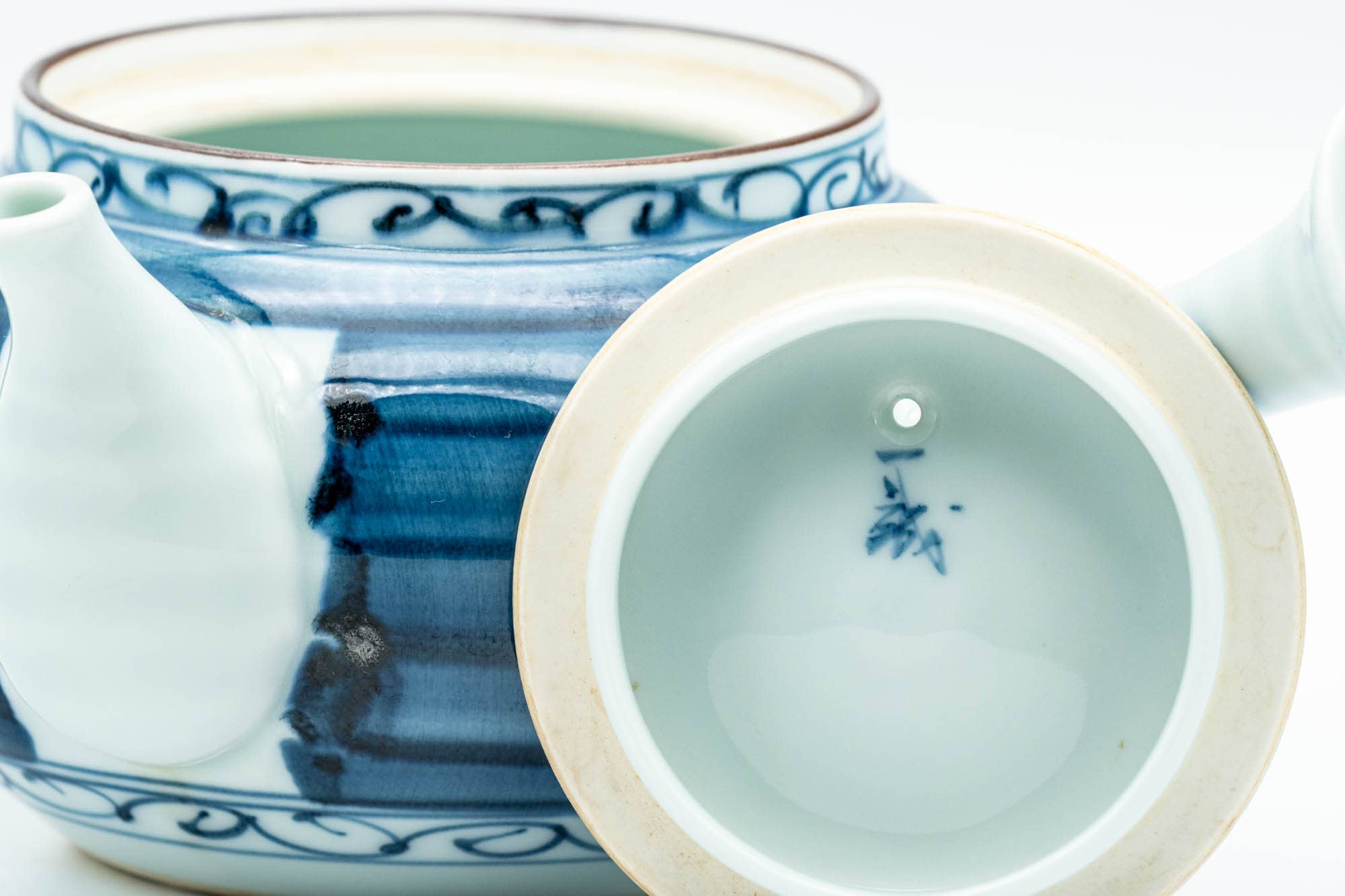 Japanese Kyusu - Blue Striped Village Arita-yaki Debeso Teapot - 300ml