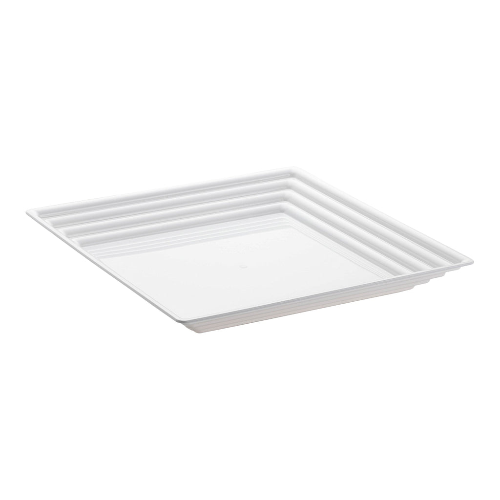 16" x 16" White Square with Groove Rim Plastic Serving Trays