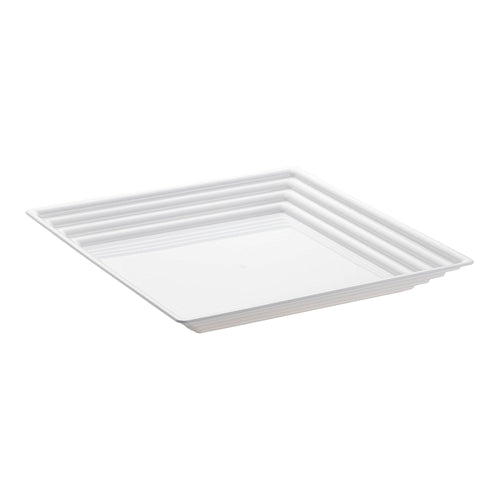 16" x 16" White Square with Groove Rim Plastic Serving Trays