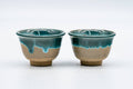 Japanese Teacups - Pair of Beige Green Drip-Glazed Agano-yaki Yunomi - 60ml