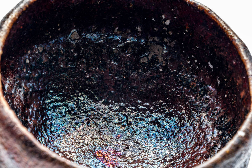 Japanese Matcha Bowl - 加藤石春 Katou Sekishun - Iridescent Glazed Undulating Raku-yaki Chawan - 250ml