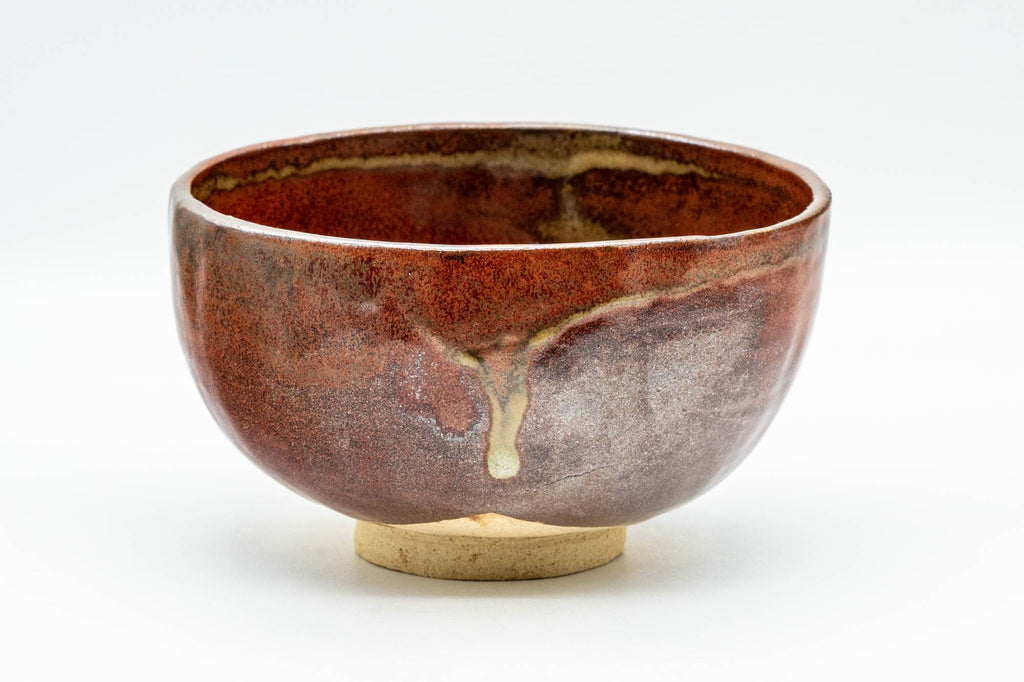 Japanese Matcha Bowl - 久 Shiny Red and Yellow Drip-Glazed Wan-nari Chawan - 250ml