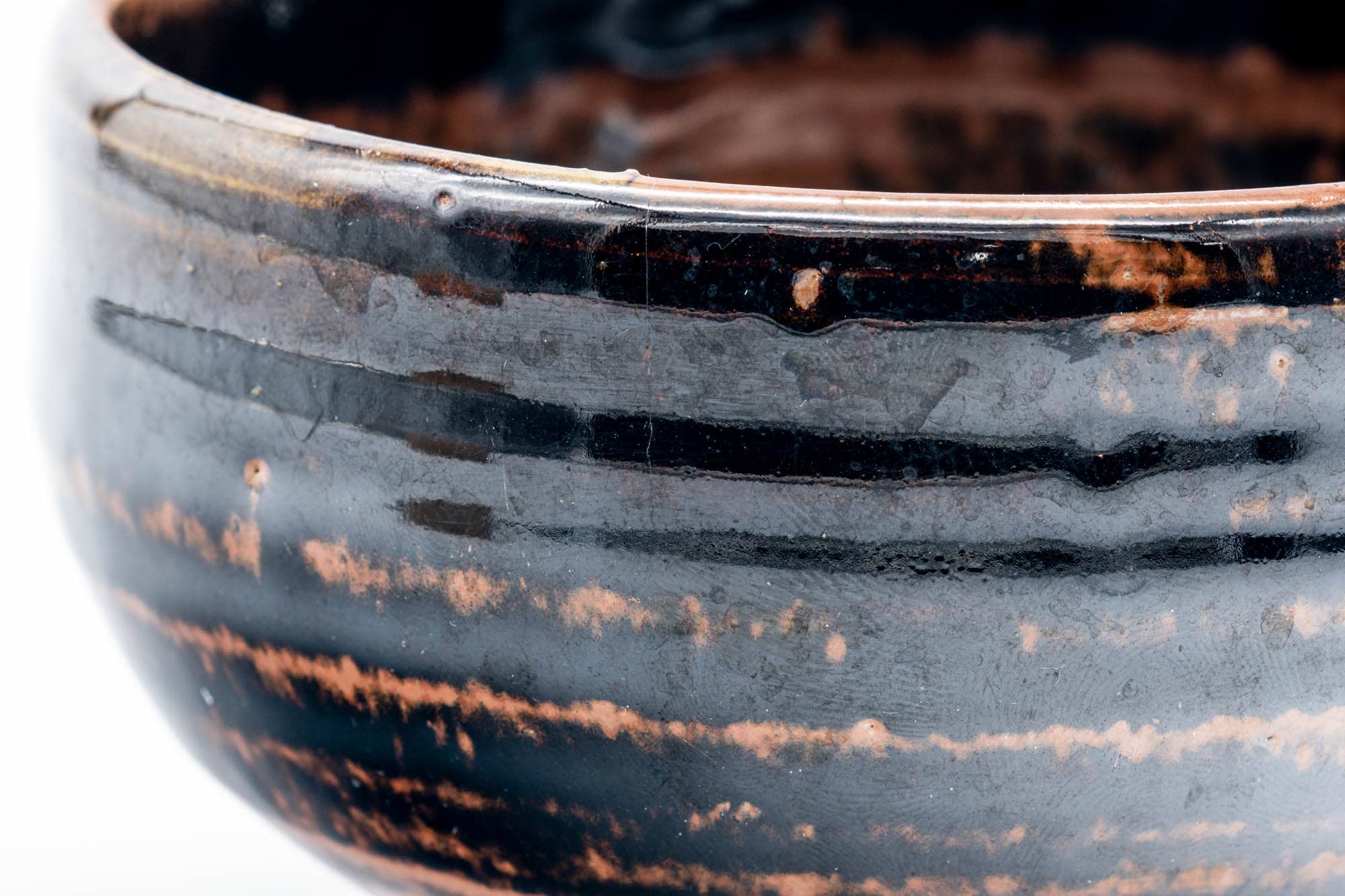 Japanese Matcha Bowl - Black Brown Spiraling Hare's Fur Glazed Chawan - 200ml