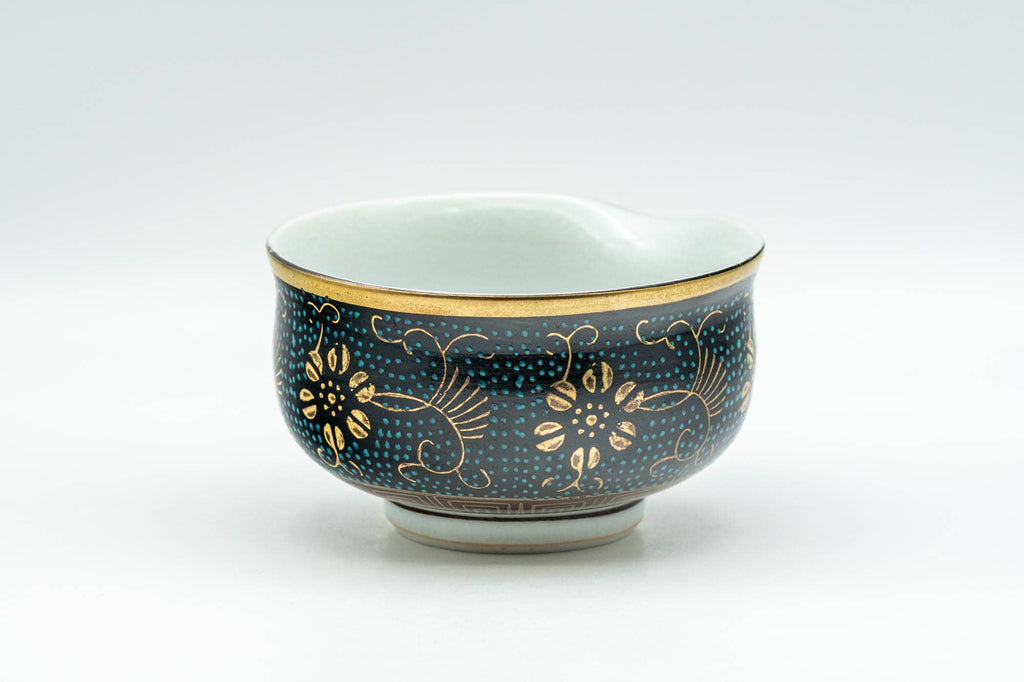 Japanese Katakuchi - 九谷焼 Floral Aochibu Kutani-yaki Porcelain Water Cooler - 110ml