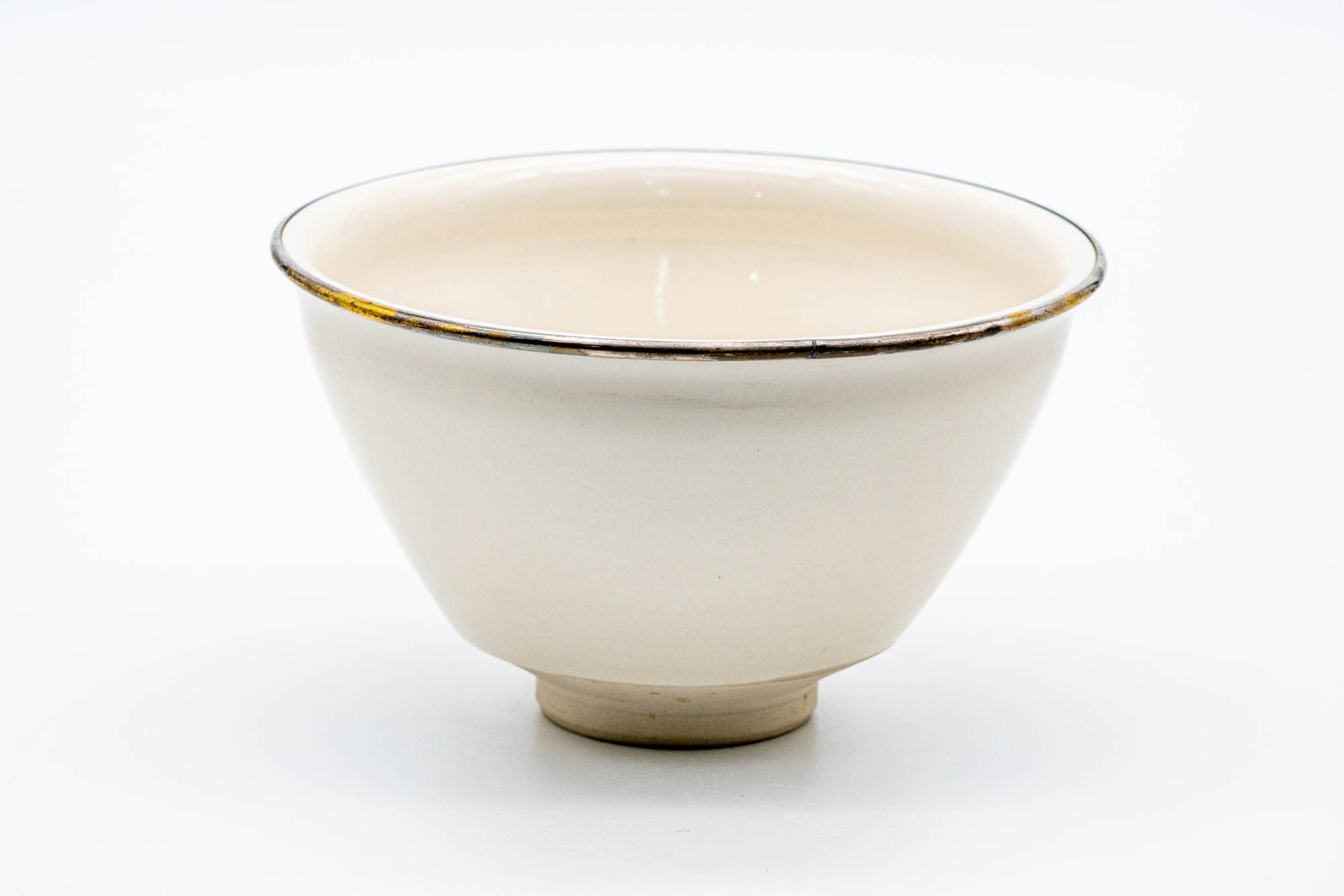 Japanese Matcha Bowl - Gold Rimmed White Shiro Tenmoku Kyo-yaki Chawan Kusayama 草山 - 300ml