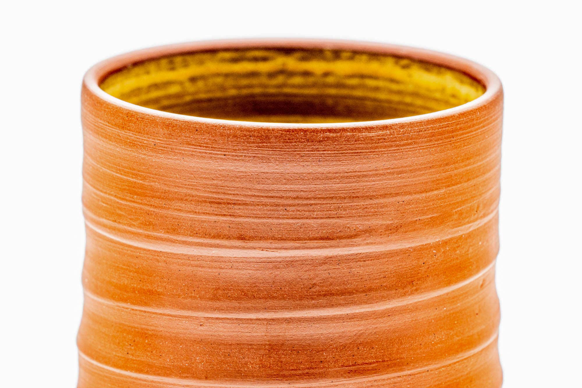 Japanese Teacups - Pair of Spiraling Orange Yellow Hakeme Meoto Yunomi