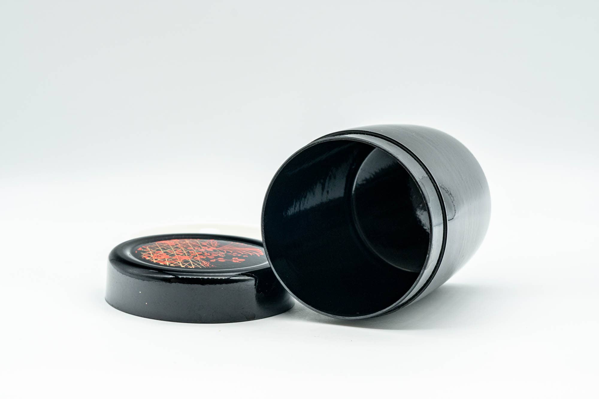 Japanese Chazutsu - Floral Black Lacquer Tea Canister - 200ml