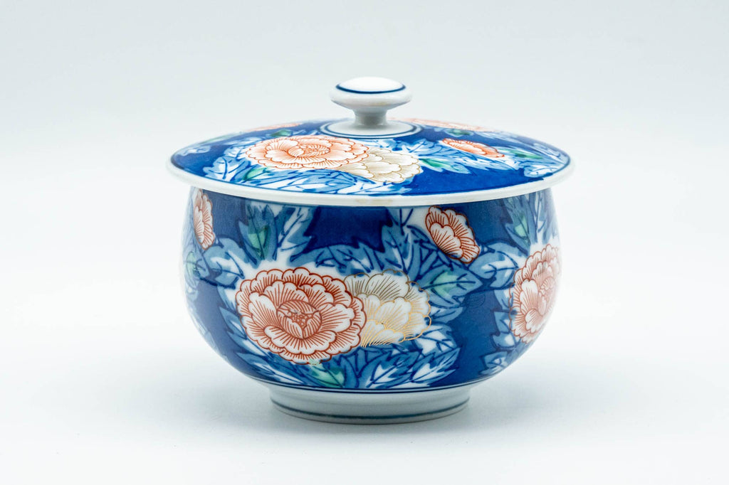 Japanese Teacup - Blue Pink Floral Arita-yaki Lidded Yunomi - 150ml