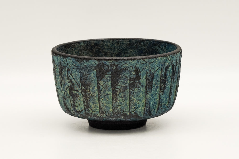 Faceted Blue-Green Kiyomizu-yaki Chawan
