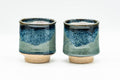 Japanese Teacups - Pair of Hare's Fur Blue and Green Yunomi - 140ml