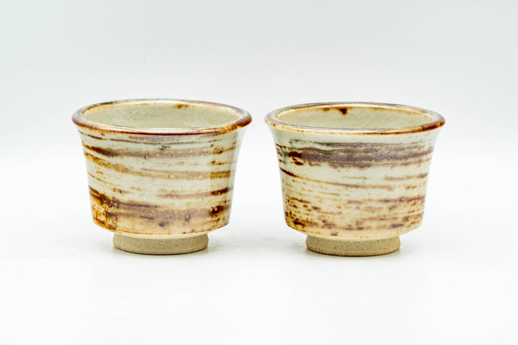 Japanese Tea Set - Beige Hakeme Glazed Houhin Teapot with 2 Yunomi Teacups