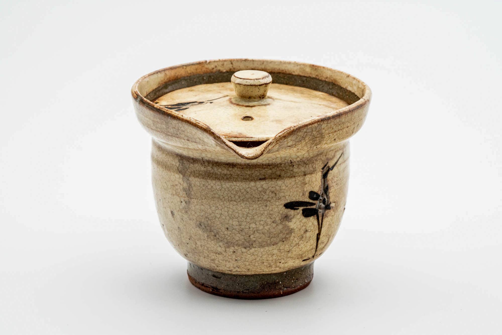 Japanese Shiboridashi - Beige Egret Kiyomizu-yaki Handle-less Teapot - 180ml
