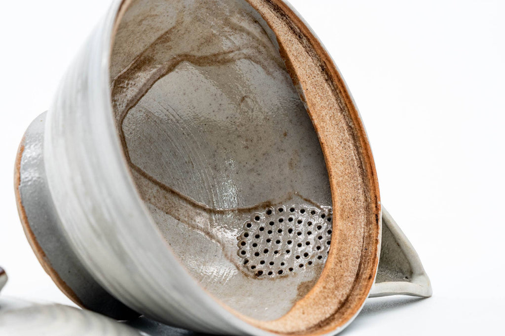 Japanese Houhin - Weathered Grey White Hakeme Glazed Clay Teapot - 80ml