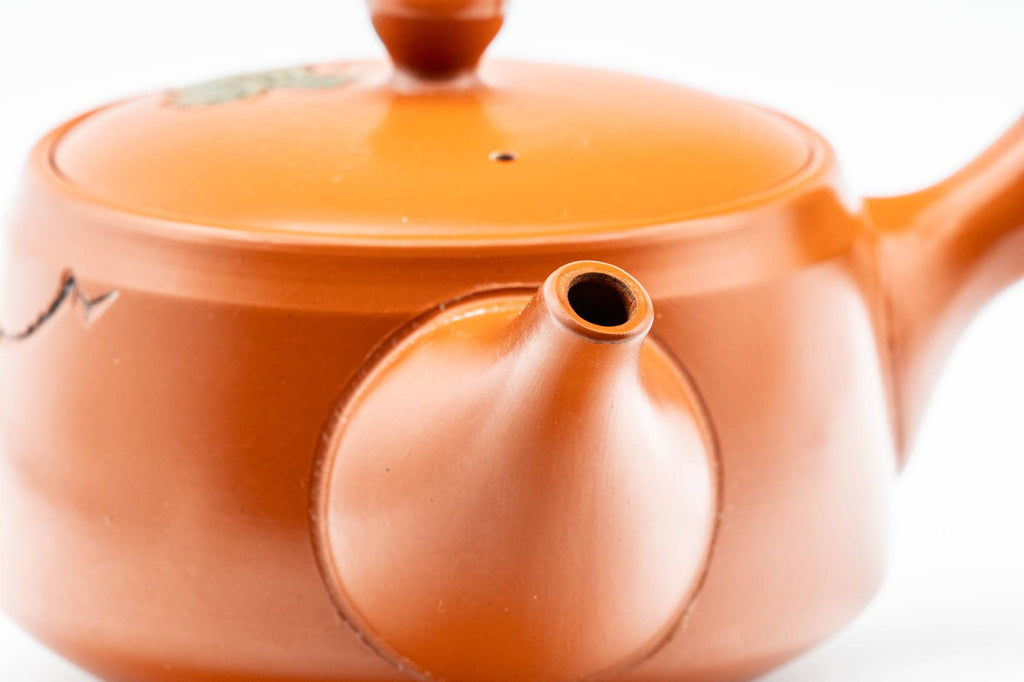 Japanese Kyusu - Grapevine Engraved Tokoname-yaki Obi-ami 360 Mesh Teapot - 370ml