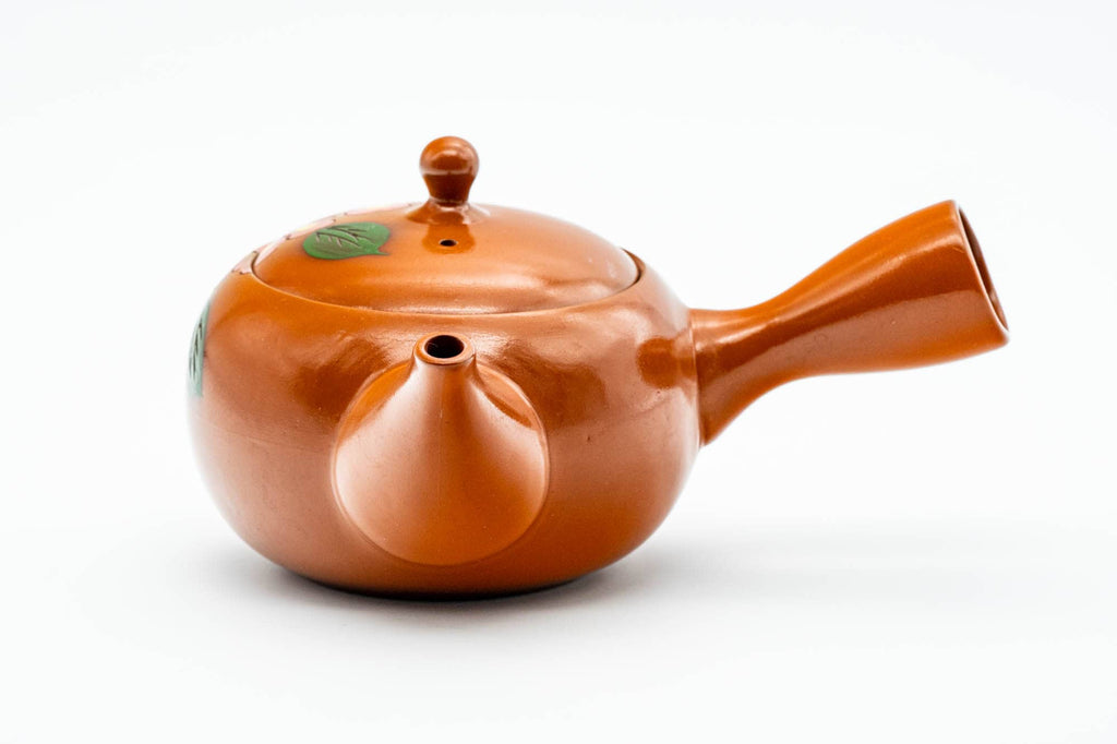 Japanese Kyusu - Floral Red Shudei Tokoname-yaki Mesh Basket Teapot - 280ml
