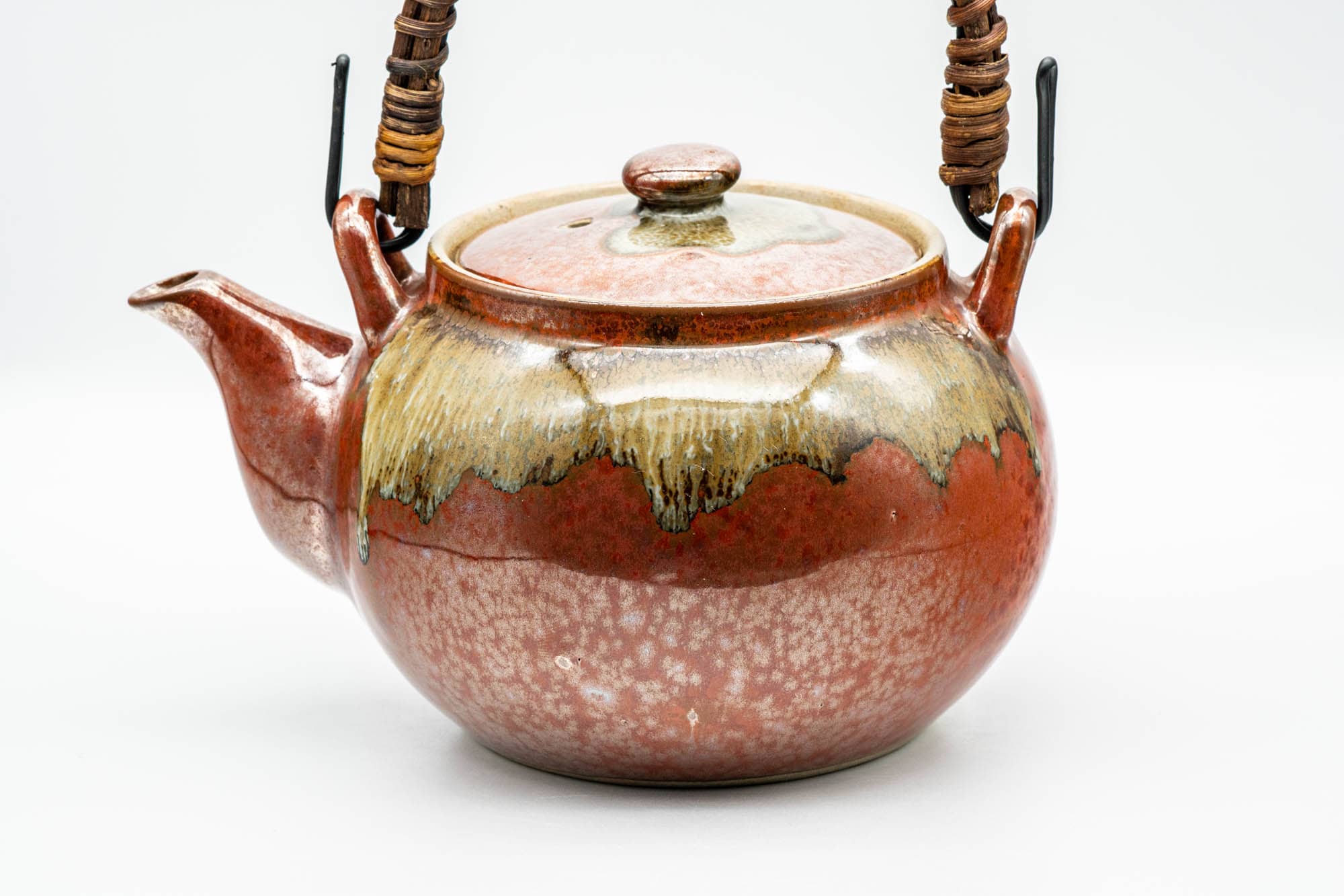 Japanese Tea Set - Red Drip-Glazed Agano-yaki Dobin Teapot and 4 Yunomi Teacups