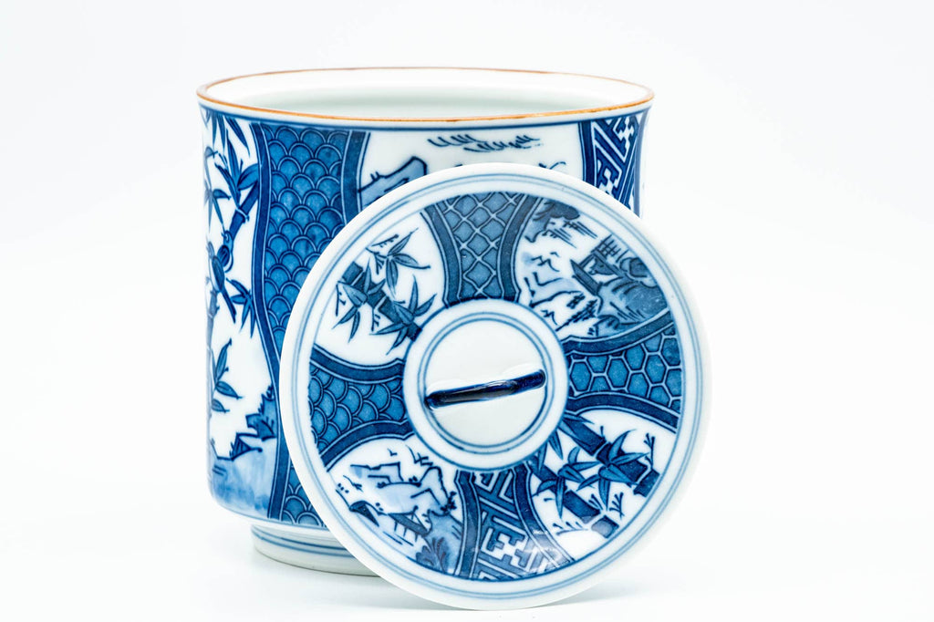 Japanese Mizusashi - Bamboo Geometric Patterned Arita-yaki Fresh Water Jar - 1200ml