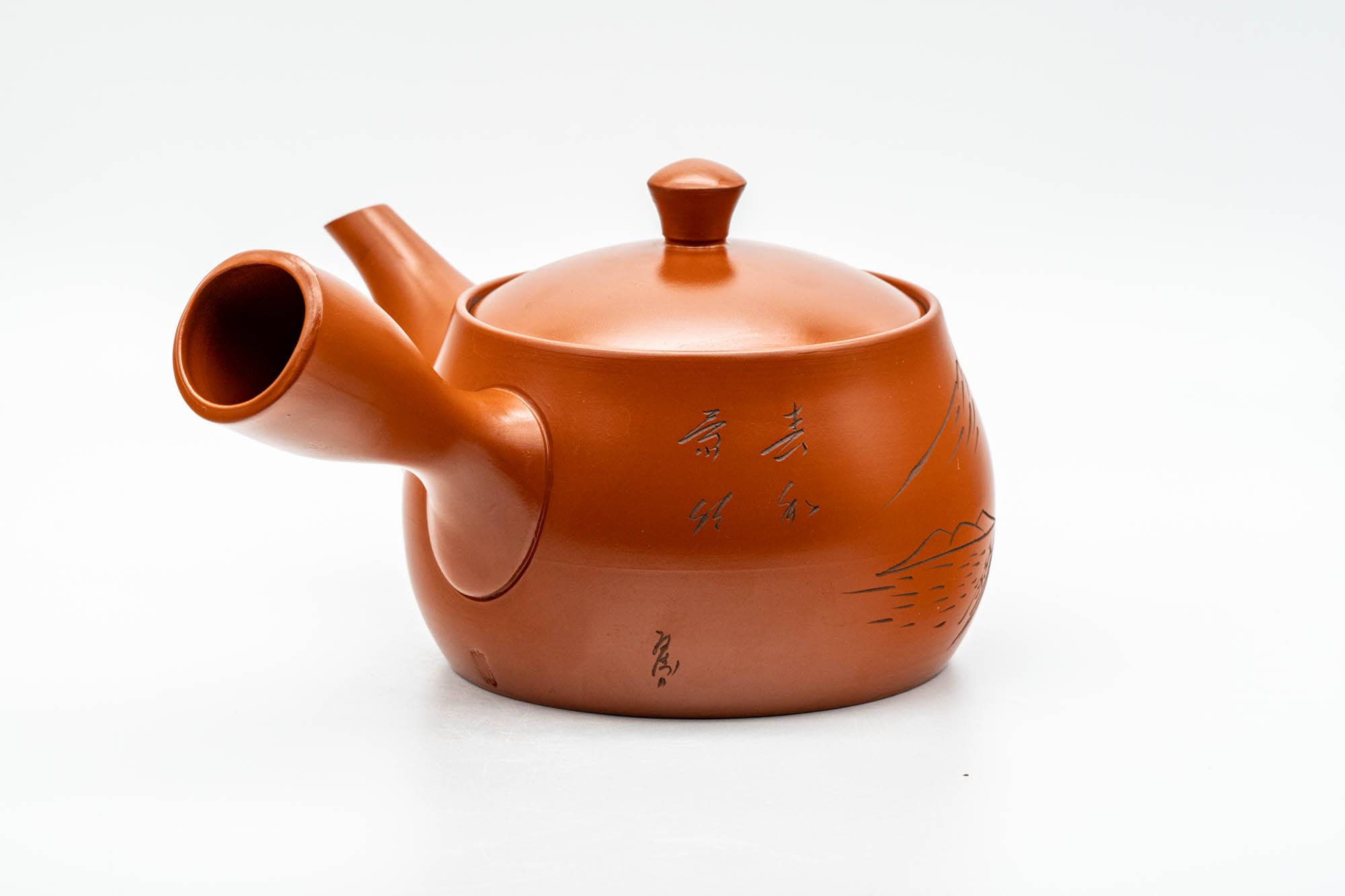 Japanese Kyusu - Large Mountain Engraved Tokoname-yaki Teapot - 550ml