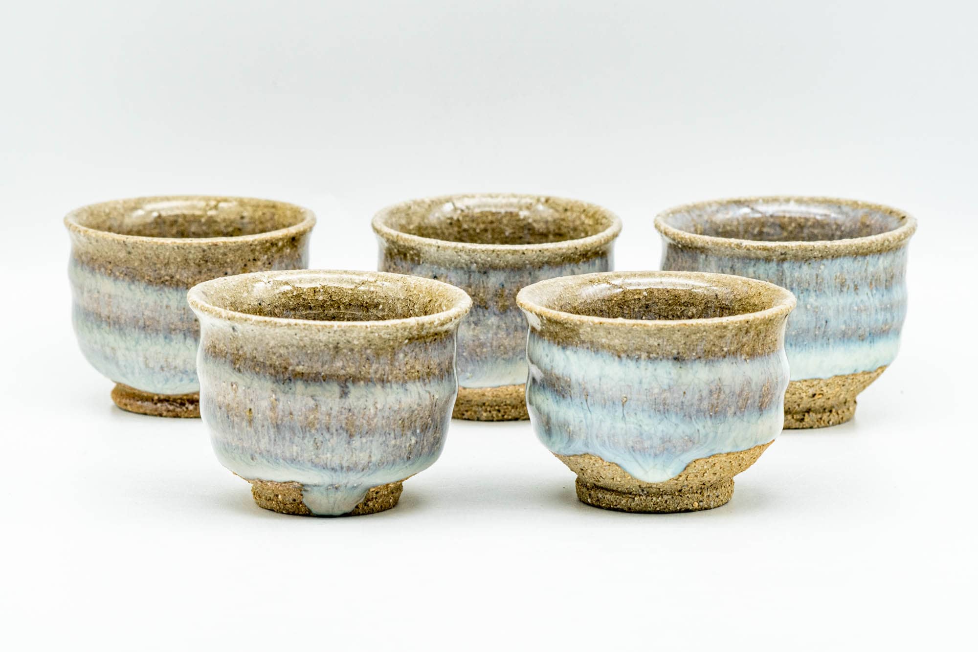 Japanese Teacups - Set of 5 Blue Milky White Drip-Glazed Guinomi - 35ml
