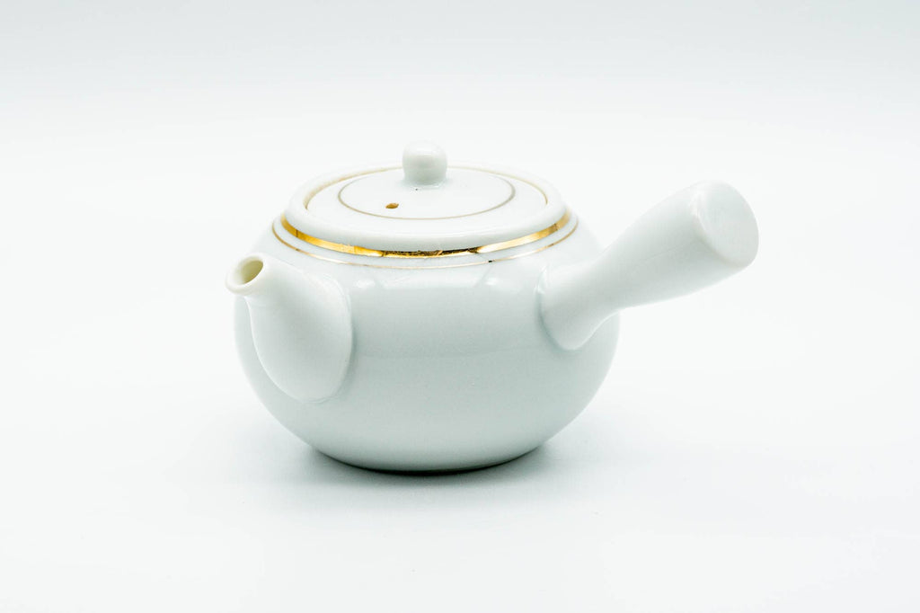 Japanese Kyusu - White Porcelain Gold Trim Arita-yaki Debeso Teapot - 140ml