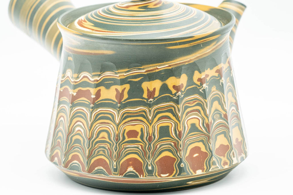 Japanese Kyusu - 沢田豊山 Sawada Toyoyama - Faceted Green Marbled Nerikomi Tokoname-yaki Debeso Teapot - 275ml