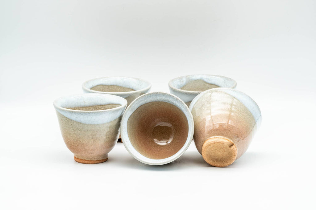 Japanese Tea Set - Beige White Glazed Hagi-yaki Do-ake Kyusu Teapot with 5 Yunomi Teacups