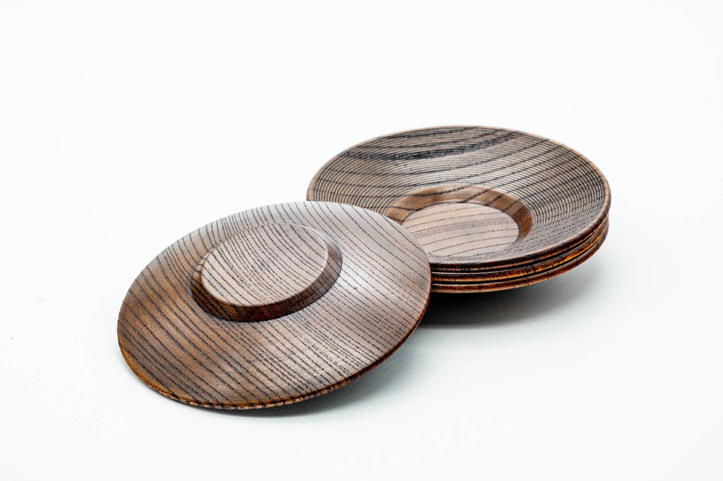 Japanese Chataku - Set of 4 Woodgrain Tea Saucers