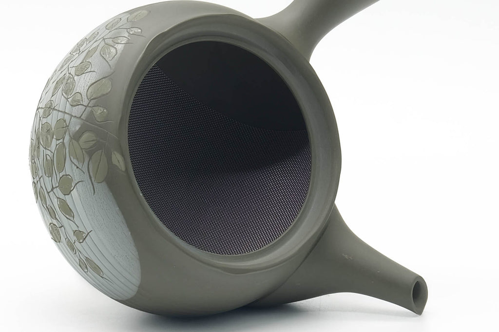 Japanese Kyusu - Floral Green Ryokudei Tokoname Mesh Teapot - 290ml