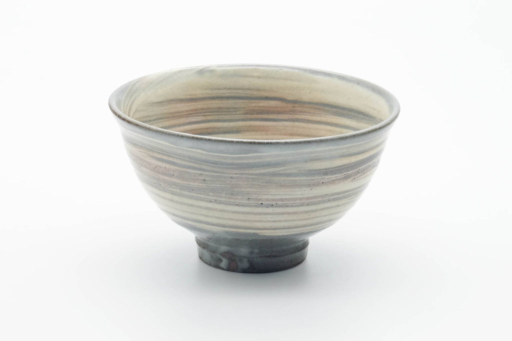 Japanese Matcha Bowl - Grey White Hakeme Glazed Chawan - 440ml