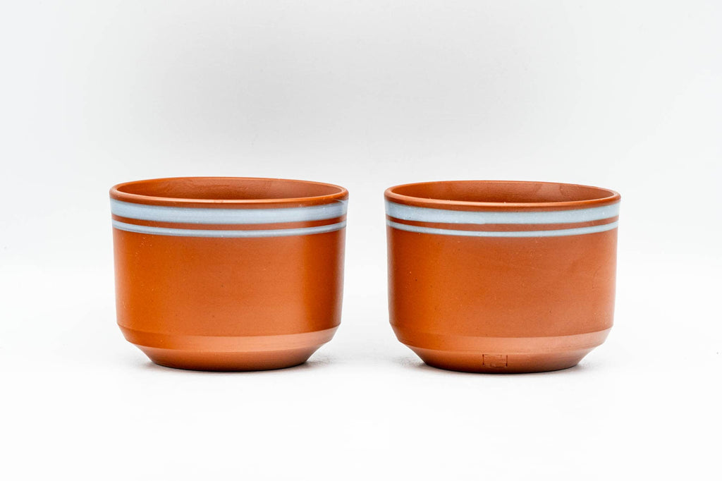Japanese Teacups - Pair of Grey Striped Tokoname-yaki Yunomi - 90ml