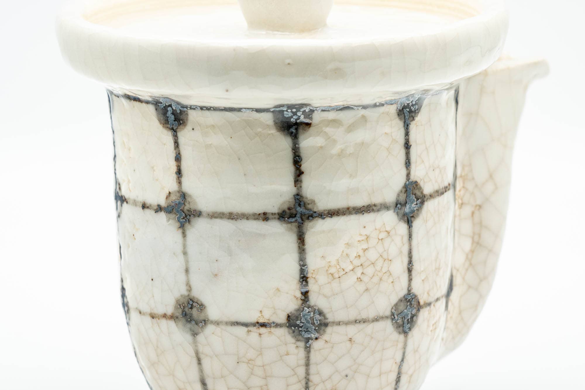 Japanese Houhin - Large Checkered White Crazed Glazed Do-ake Teapot - 220ml